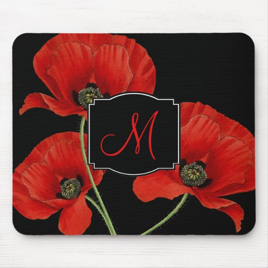 Vintage Mohn Botanical mit Monogramm Mousepad (Vorne)
