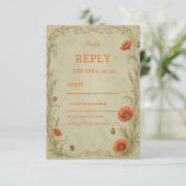 Vintage Mohn Botanical RSVP Karte (Stehend Vorderseite)