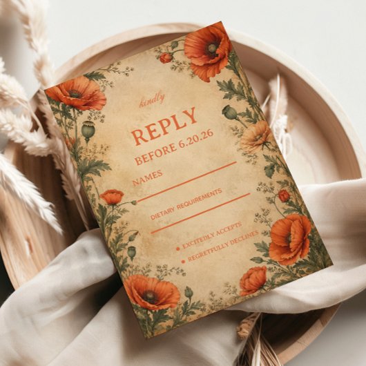 Vintage Mohn Botanical RSVP Karte