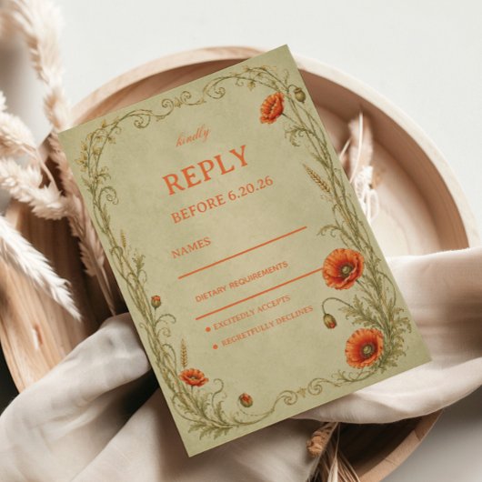 Vintage Mohn Botanical RSVP Karte