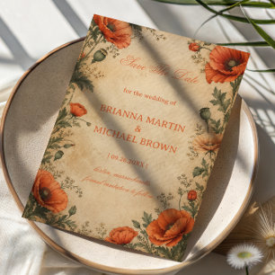 Vintage Mohn Botanical Save The Date