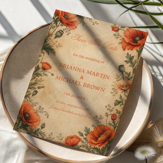 Vintage Mohn Botanical Save The Date
