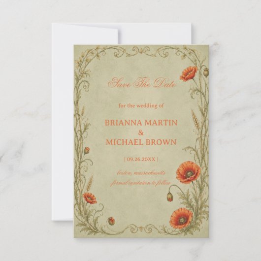 Vintage Mohn Botanical Save The Date (Vorderseite)