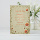 Vintage Mohn Botanical Save The Date (Stehend Vorderseite)