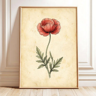 Vintage-Mohn-Kunstleinwanddruck Poster