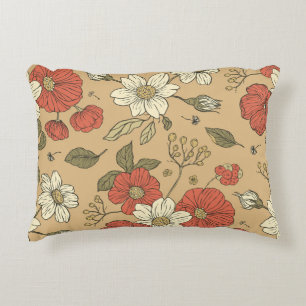 Vintage-Mohn- und Gänseblümchen-Blumen-nahtloses G Dekokissen