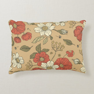 Vintage-Mohn- und Gänseblümchen-Blumen-nahtloses G Dekokissen