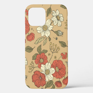 Vintage-Mohn- und Gänseblümchen-Blumen-nahtloses G iPhone 12 Hülle