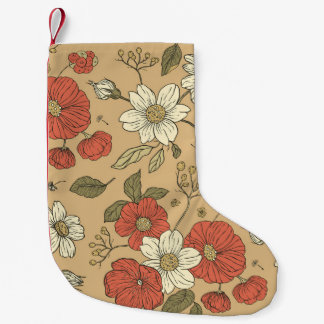 Vintage-Mohn- und Gänseblümchen-Blumen nahtloses G Kleiner Weihnachtsstrumpf