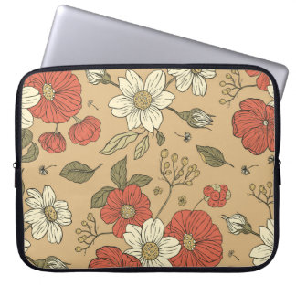 Vintage-Mohn- und Gänseblümchen-Blumen-nahtloses G Laptopschutzhülle