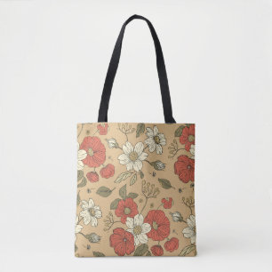 Vintage-Mohn- und Gänseblümchen-Blumen nahtloses G Tasche