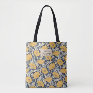 Vintage Mohnblume in Gelb Creme Navyblau, Ihr Name Tasche