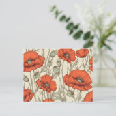 Vintage Mohnblumen-Blume Postkarte (Stehend Vorderseite)