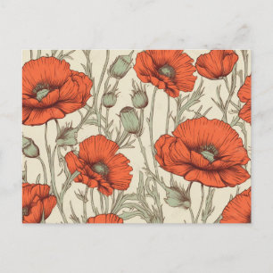Vintage Mohnblumen-Blume Postkarte