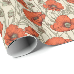 Vintage Mohnblumen Geschenkpapier