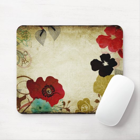 Vintage Mohnblumen Mousepad (Mit Mouse)