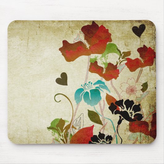 Vintage Mohnblumen Mousepad (Vorne)