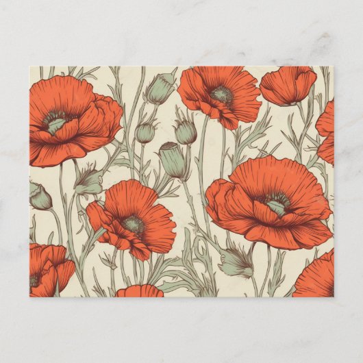Vintage Mohnblumen Postkarte (Vorderseite)