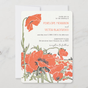 Vintage-Mohnfeld-Hochzeit im Letterpress-Stil Einladung