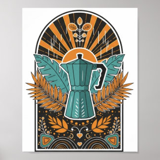 Vintage-Moka-Kanne-Kaffee-Bogen - Retro-Boho-Botan Poster