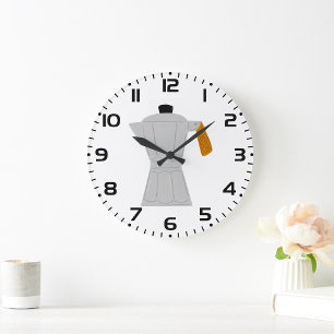 Vintage-Moka-Kocher Espresso-Kaffeemaschine Retro- Große Wanduhr