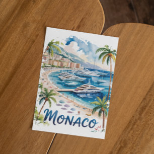 Vintage-Monaco-Aquarell Französische Riviera Reise Postkarte
