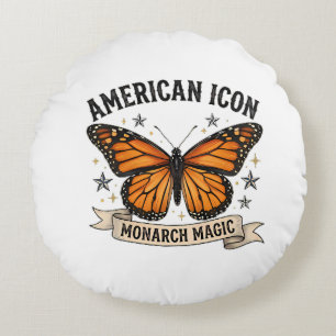 Vintage Monarch-Schmetterling Amerikanisches Symbo Rundes Kissen