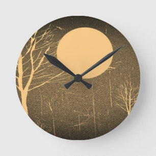 Vintage Mond Bei Nacht Fine Art Runde Wanduhr