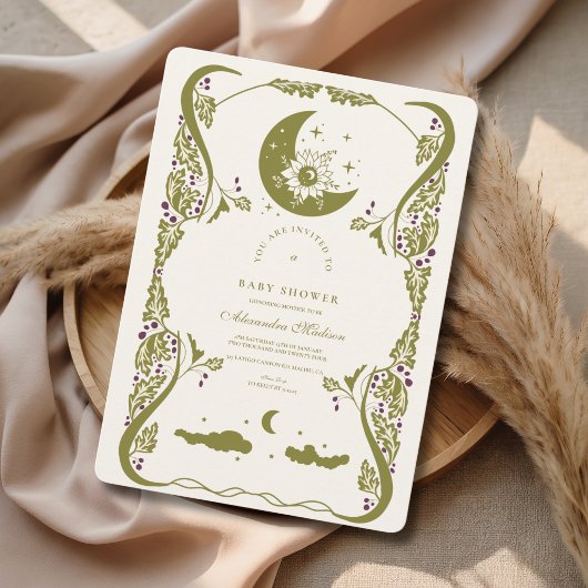Vintage Mond Botanischer Babyshower Einladung