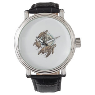 Vintage-Mond-Meeres-Schildkröten-Gravur-Shirt-Desi Armbanduhr