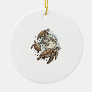 Vintage-Mond-Meeres-Schildkröten-Gravur-Shirt-Desi Keramik Ornament