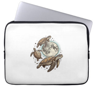 Vintage-Mond-Meeres-Schildkröten-Gravur-Shirt-Desi Laptopschutzhülle