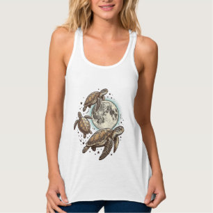 Vintage-Mond-Meeres-Schildkröten-Gravur-Shirt-Desi Tank Top