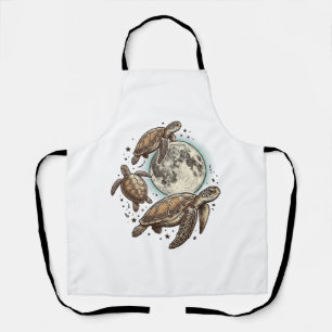 Vintage-Mond-Seeschildkröte-Gravur-Shirt-Design_1 Schürze