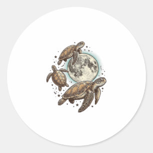 Vintage-Mond-Seeschildkröten-Gravur-Shirt-Design_1 Runder Aufkleber