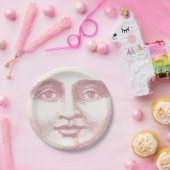Vintage Mondgesicht in Rosa Pappteller (Party)