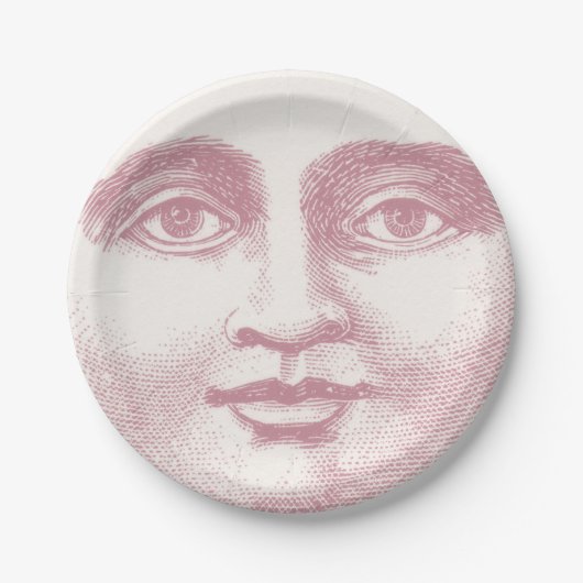 Vintage Mondgesicht in Rosa Pappteller (Vorderseite)