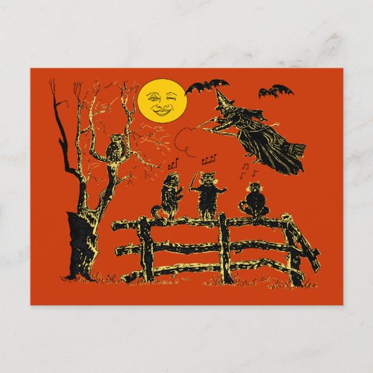 Vintage Mondhupe und singende Katzen Postkarte (Vorderseite)