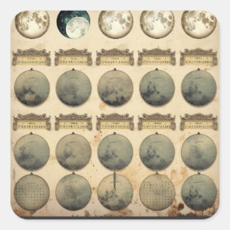 Vintage Mondkalender - Himmelsmondphasen Quadratischer Aufkleber