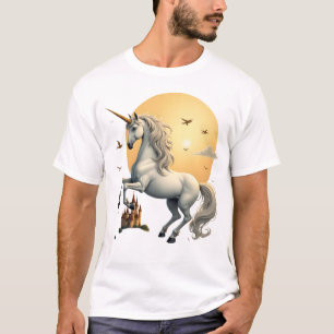 Vintage-Mondlicht-Einhorn-Fantasy-Kunst mit Burg T-Shirt