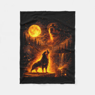 Vintage Mondlicht Hund lustiger Rottweiler heult Fleecedecke