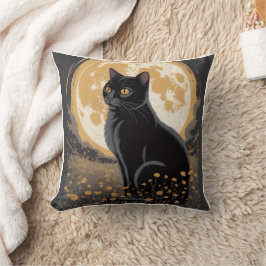 Vintage-Mondlicht-Schwarze-Katze-Wildblumen-Nacht  Kissen