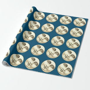 Vintage-Mondmann mit vollem Gesicht in Blau und Go Geschenkpapier