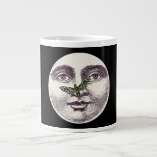 Vintage-Mondmann mit vollem Gesicht und Motte auf Jumbo-Tasse