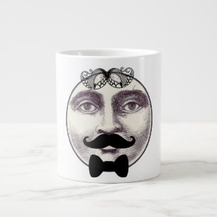 Vintage-Mondmann mit vollem Gesichtsschnurrbart un Jumbo-Tasse