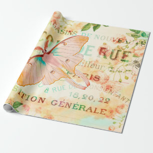 Vintage-Mondschmetterling und Rosen-Ephemera Geschenkpapier