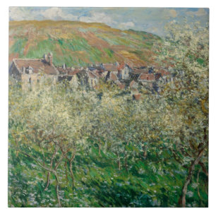 Vintage Monet 1879 Blüten tragende Pflaumenbäume Fliese