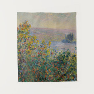 Vintage Monet Blumenbeete in Vétheuil Wandteppich