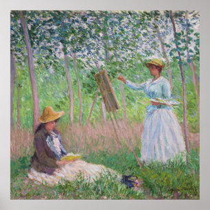 Vintage-Monet-Waldkunst mit gesprenkeltem Sonnenli Poster