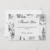 Vintage monochrome Botanische Hochzeit Dankeskarte (Vorderseite)